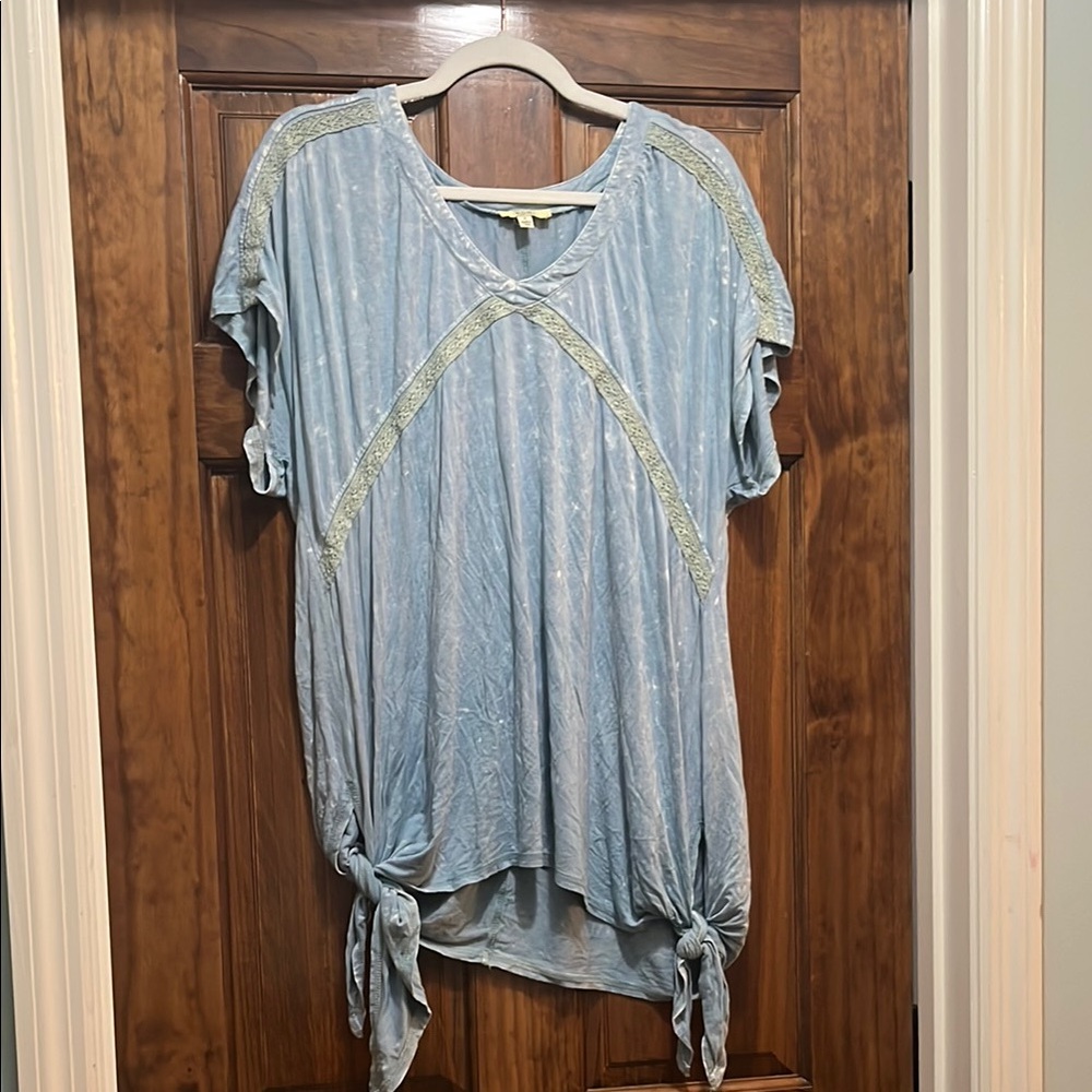 Blue Short Sleeve Tie Front Tunic